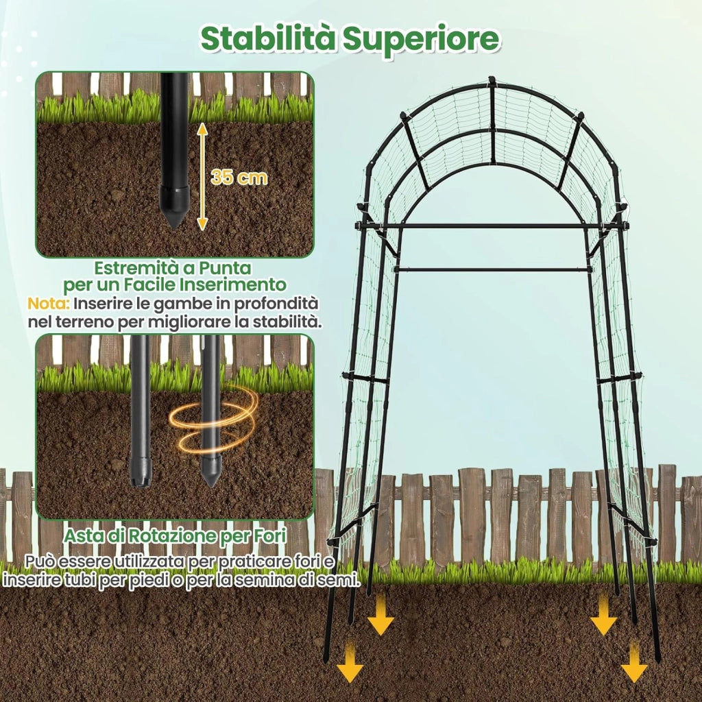 Traliccio ad Arco da Giardino per Piante Rampicanti, Supporto per Piante Alto 230 cm da Esterno con Struttura in Metallo Rivestito in PE per Viti/Verdure/Frutti/Fiori