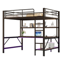 Letto mezzanino 140x200cm - Xylo - nero, USB, scaffale a livelli