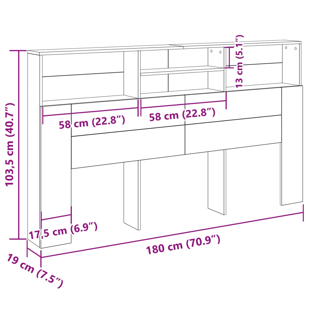 Cabina testiera  Nero Rovere 180x19x103,5 cm