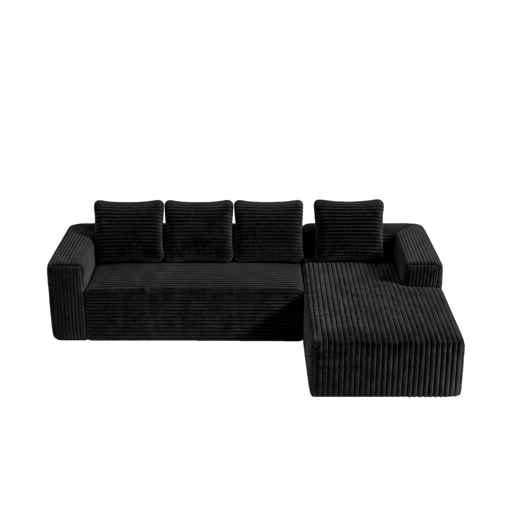 Divano modulare angolare con chaise longue reversibile e seduta profonda in corduroy nero