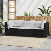 Set Divani da Giardino 3 pz con Cuscini Nero in Polyrattan 319734