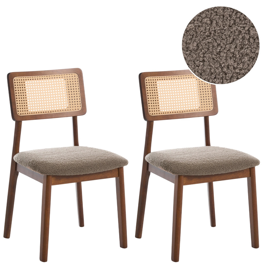 Set di 2 Sedie da Pranzo Marroni in Tessuto Bouclé con Seduta Imbottita, Schienale in Tessuto e Struttura in Legno Embar