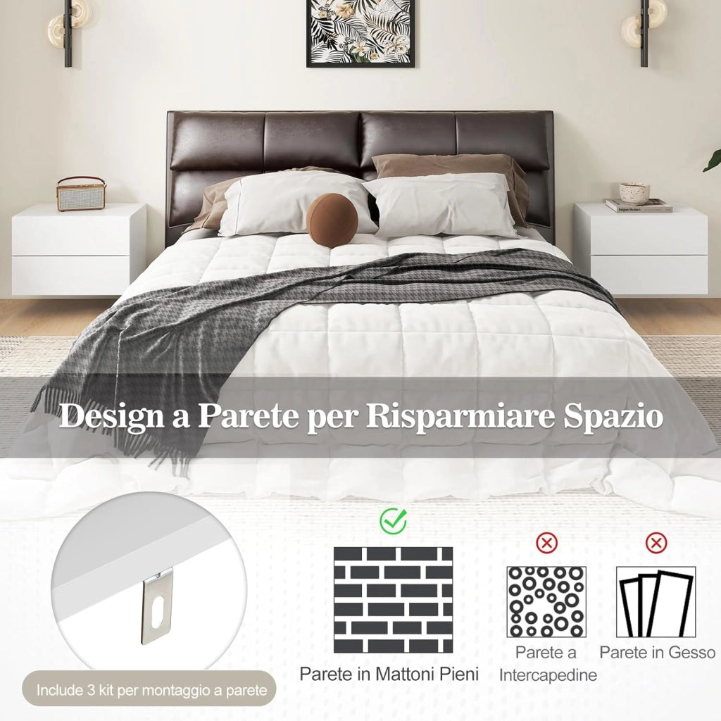 Comodino Camera da Letto Sospeso, Comodino in Legno con 2 Cassetti Salvaspazio, Comodino per Cameretta Moderno da Parete, per Soggiorno, 42 x 30 x 28 cm (Bianco)
