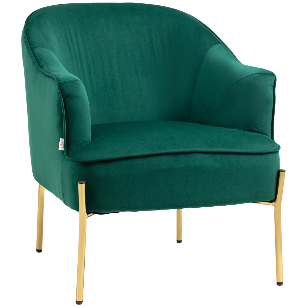 Easycomfort Poltrona da Camera da Letto in Tessuto Effetto Velluto con Gambe in Acciaio, 62x69x75 cm, Verde