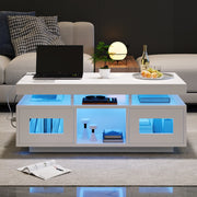 Tavolino da caffè 100x50x43 cm bianco lucido con LED; presa EU; USB e contenitore