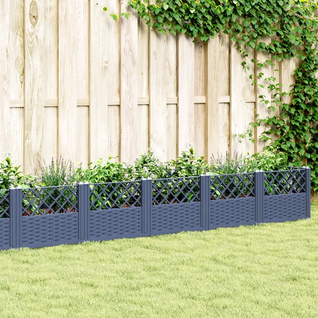 Fioriera | Cassetta per fiori | Vaso Giardino Picchetti Grigio Blu 363,5x43,5x43,5 cm PP