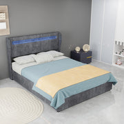 Letto 140x200 cm con testiera regolabile e LED multicolore; tessuto e metallo; grigio