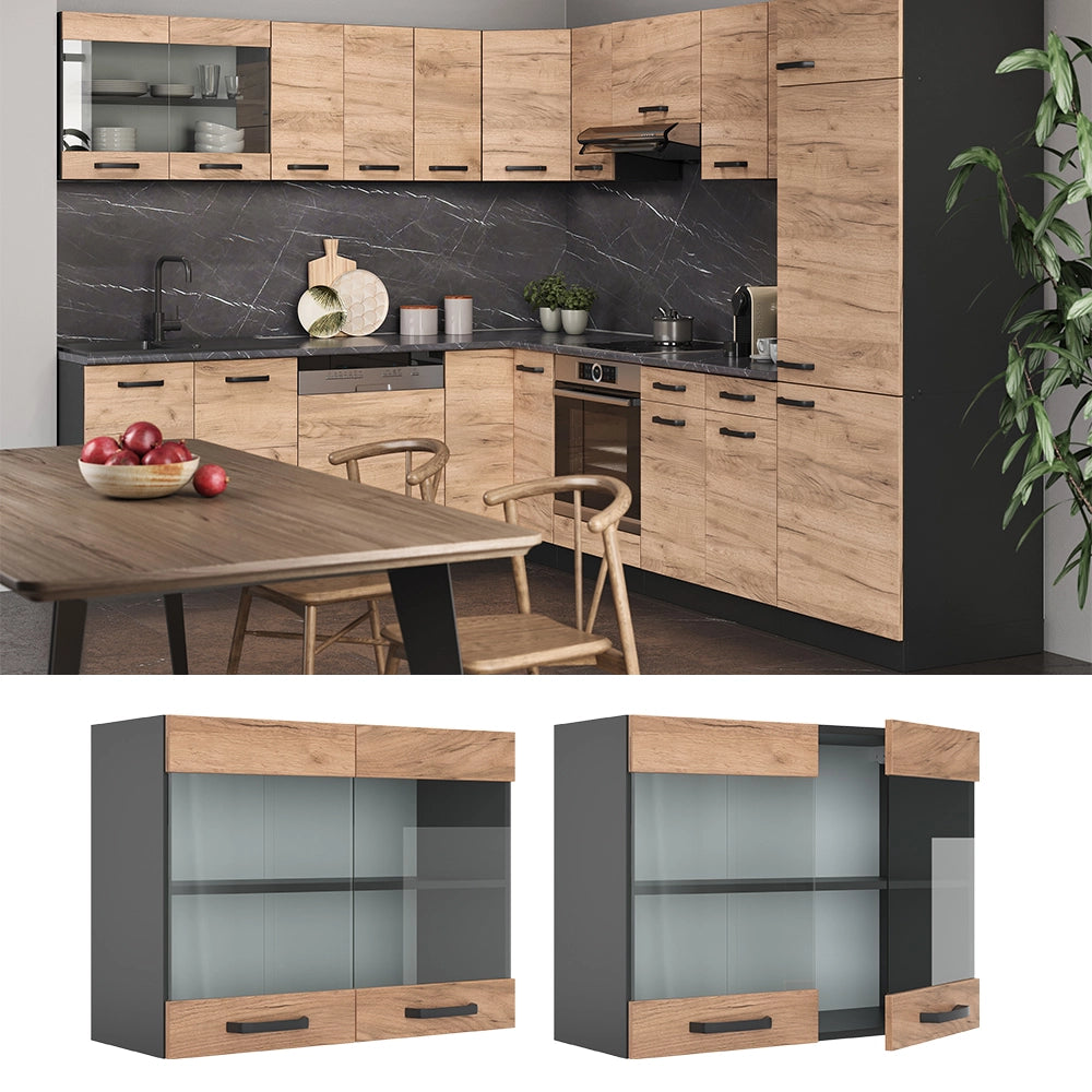 Vicco Mobile da cucina in vetro Quercia dorata 80 cm