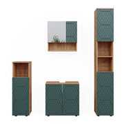 Vicco Set mobili bagno Quercia verde/oro 4 pezzi, con colonna