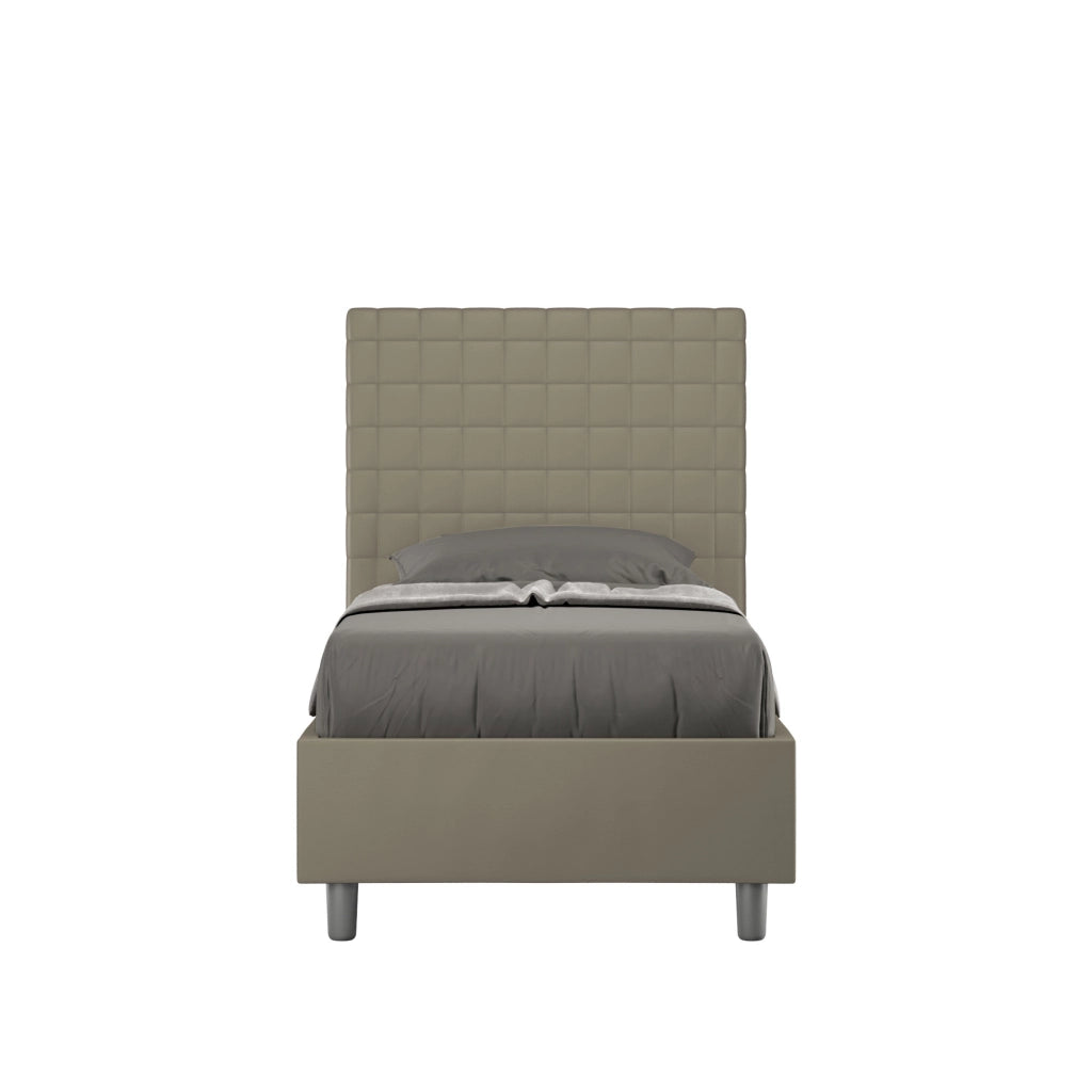 BS COM Letto singolo contenitore imbottito 80x210 similpelle cappuccino