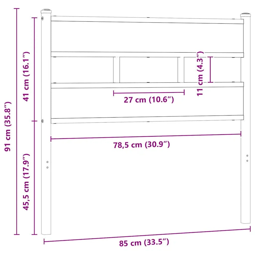 vidaXL Testiera Rovere Fumo 80 cm in Ferro e Truciolato