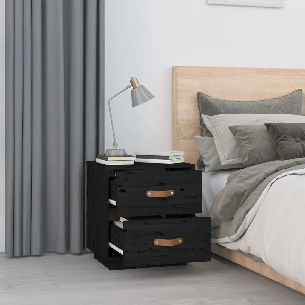 Comodino Nero 40x34x45 cm in Legno Massello di Pino 818333