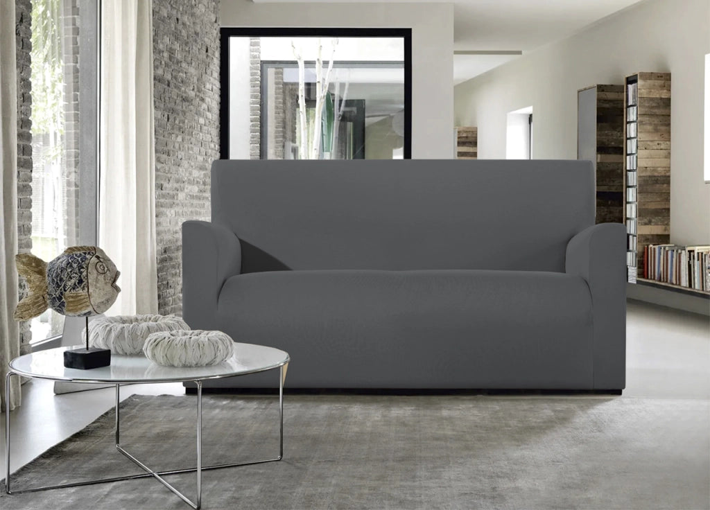 Copridivano E Copri Poltrona Antimacchia Sofà Elasticizzato Modello Magico - Poltrona - Grigio Scuro