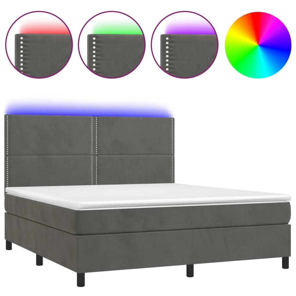 Letto a Molle con Materasso e LED Grigio Scuro 160x200 cm 3136072