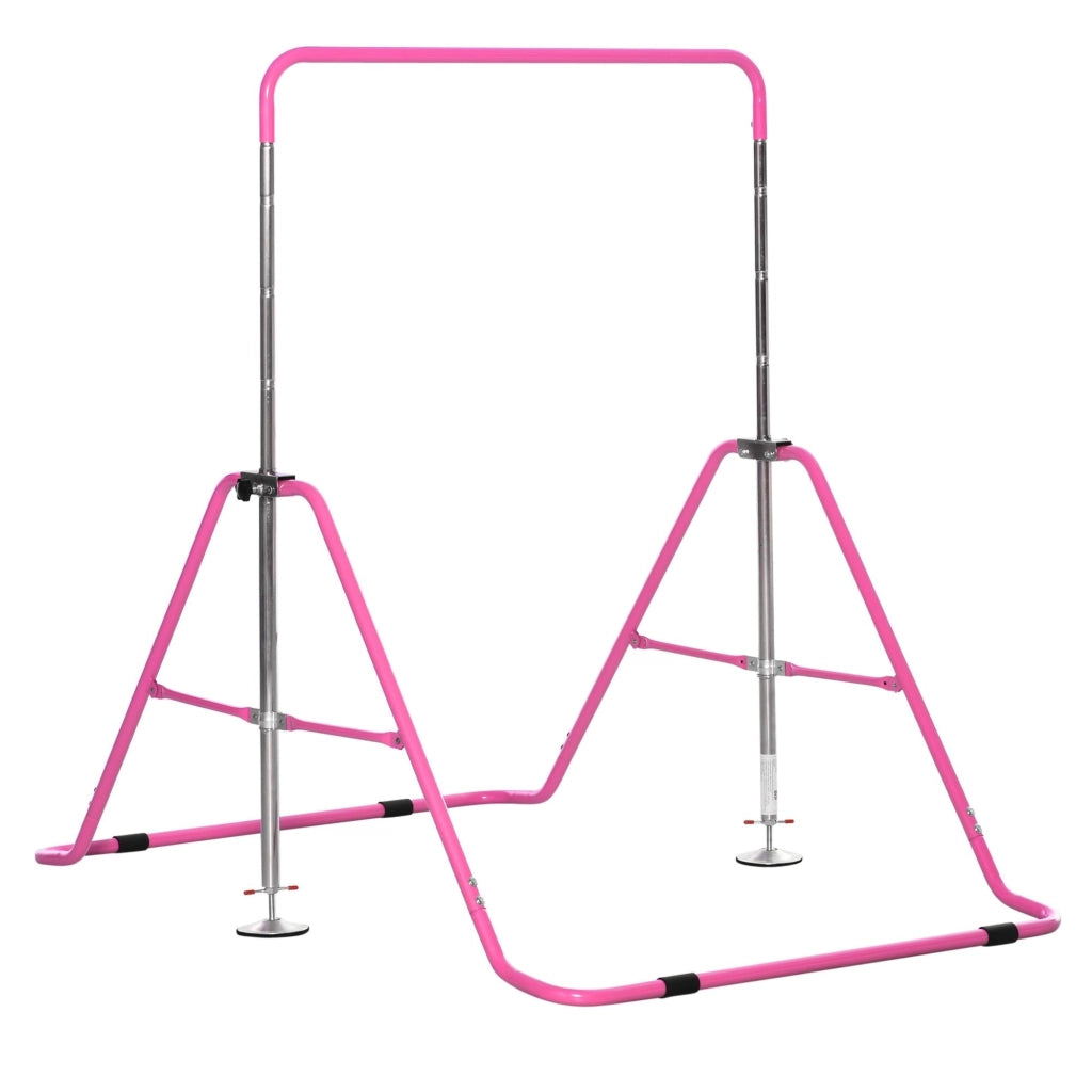Barra Trazioni per Bambini 148x105x88-128 cm 4 Altezze Regolabili in Acciaio Rosa