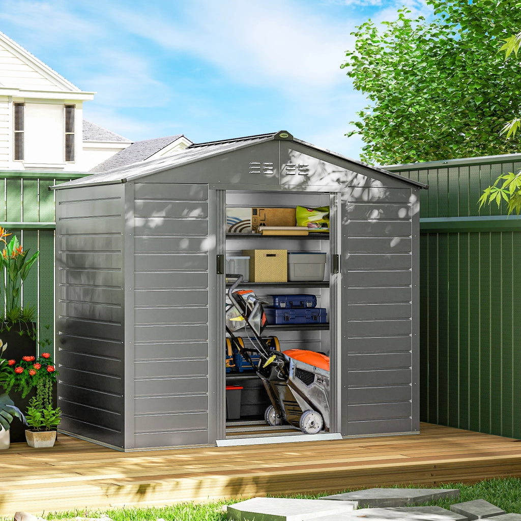 Casetta da giardino 213x131x192 cm ¨C Xylo ¨C Porta scorrevole con serratura, grigio