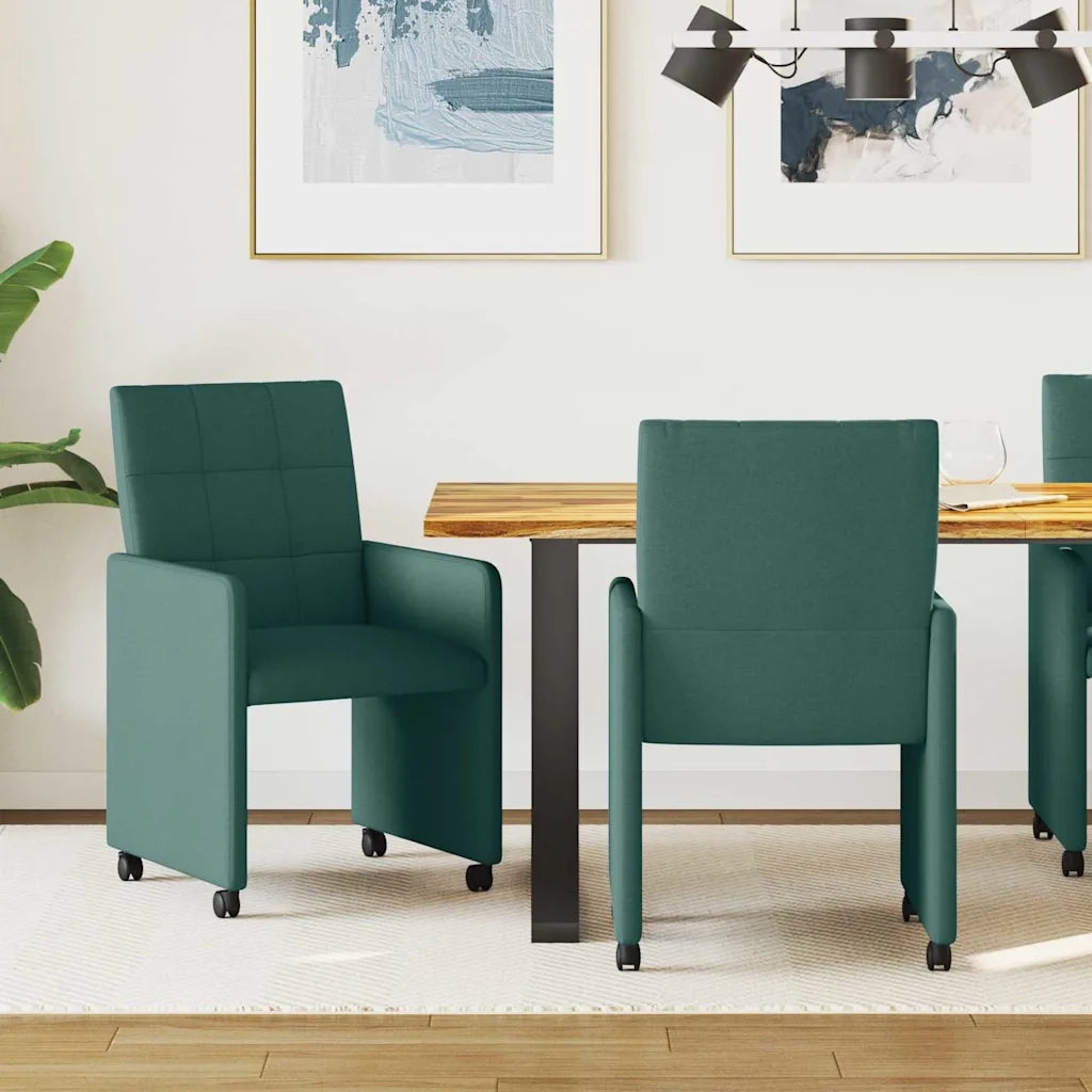 Sedie da Pranzo con Ruote 2 pz | Sedie da cucina Verde scuro 58 x 65 x 94 cm