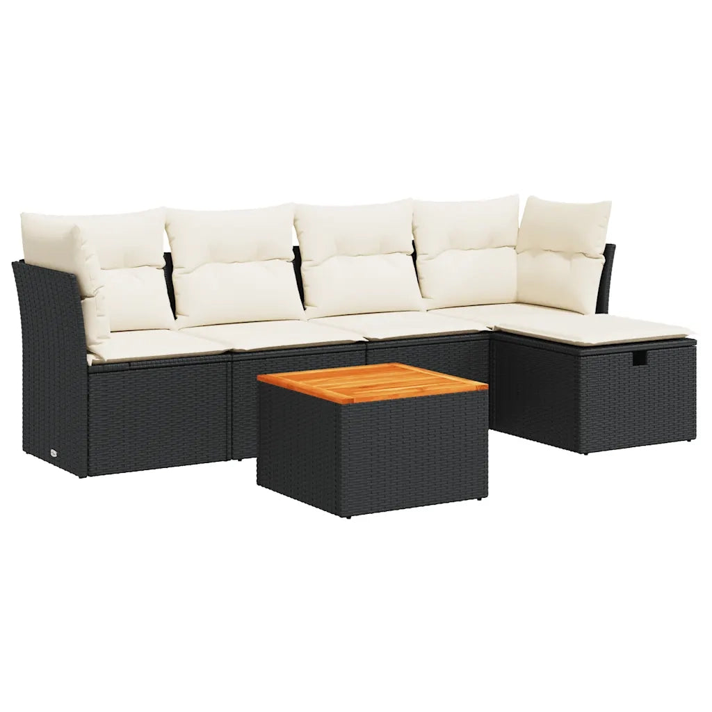 Set Divano da Giardino 6 pz con Cuscini Nero in Polyrattan 3325752