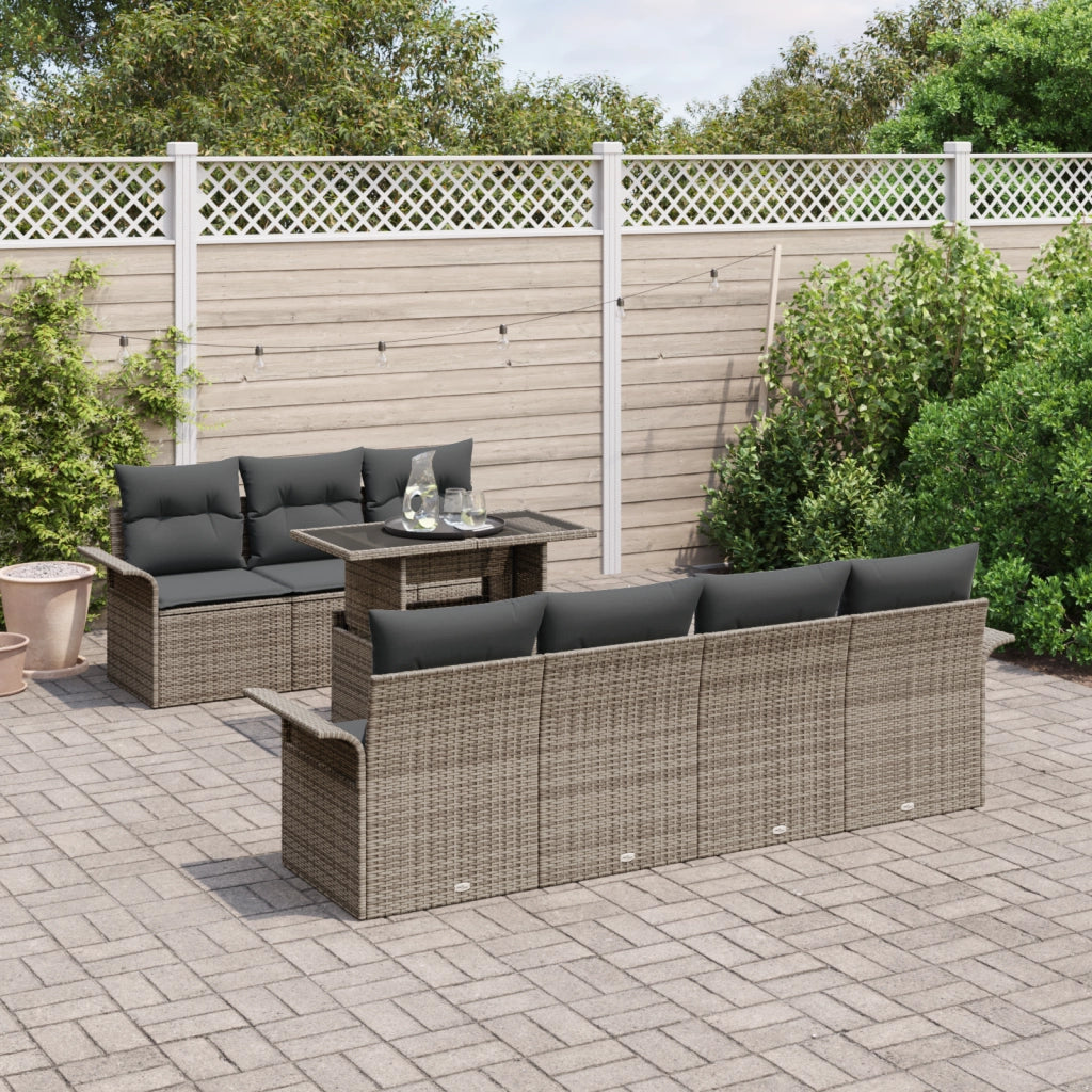 Set Divano Giardino di 8 Pezzi con Cuscini Grigio Poli Rattan