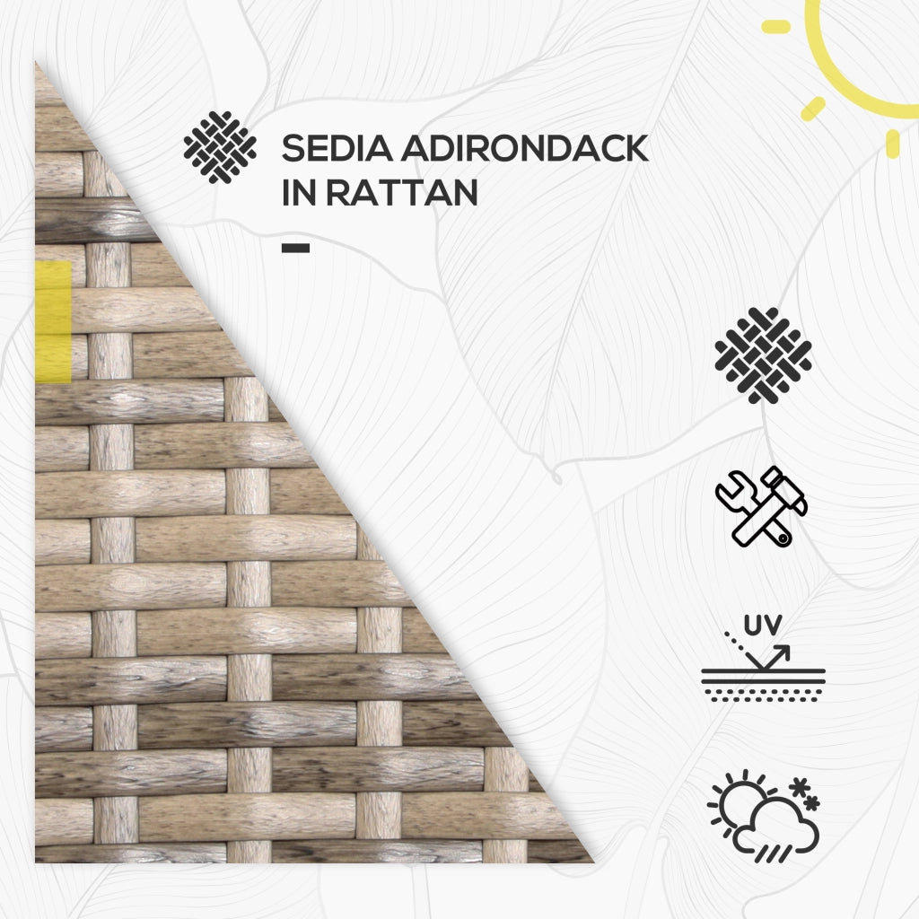 Sedia da Giardino Adironrack con Braccioli, in Rattan e Acciaio, 64x80x90 cm, Marrone e Grigio