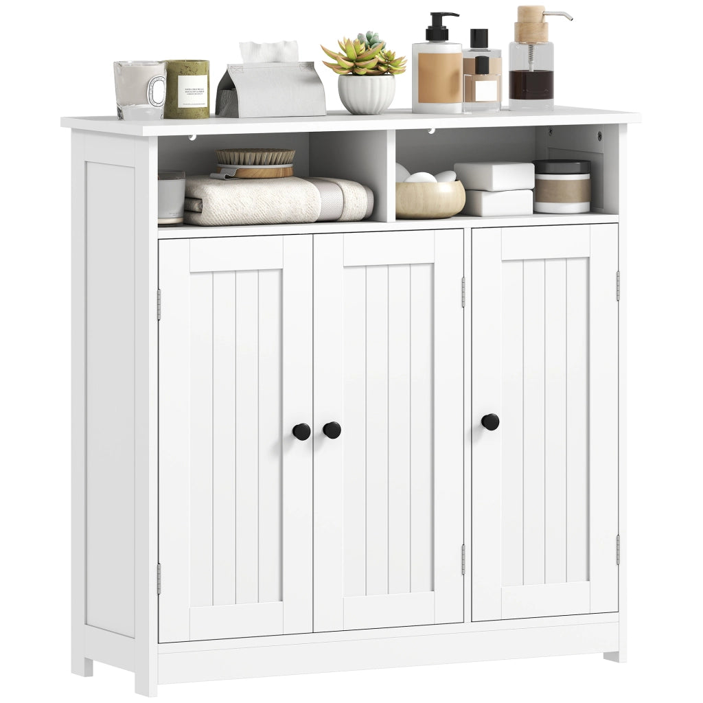 Armadio da Bagno Stretto con 3 Ante e 2 Compartimenti Aperti ¨C Zephmum ¨C Bianco 85x30x85 cm