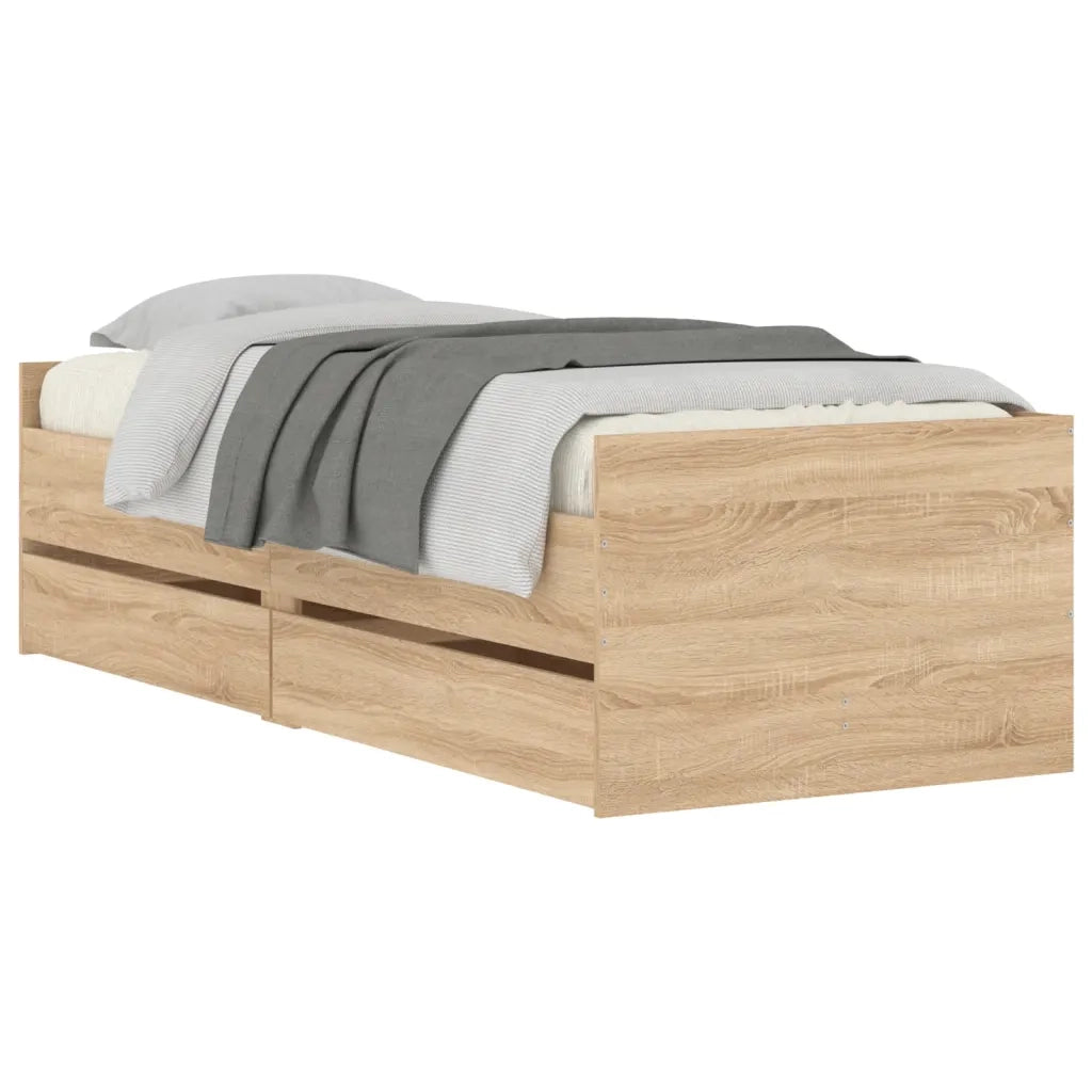 Letto singolo | Letto per adulti | Giroletto con Cassetti Rovere Sonoma 90x200 cm