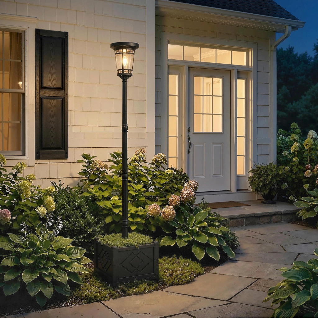 Lampada da giardino solare con vaso per fiori 195cm ¨C zephmum ¨C 2 livelli luminosit¨¤ IP44