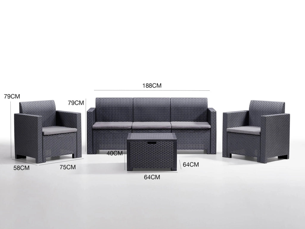 Salottino da esterno Admiral, Set da giardino con cuscini, Salottino  effetto rattan, 100% Made in Italy, Antracite