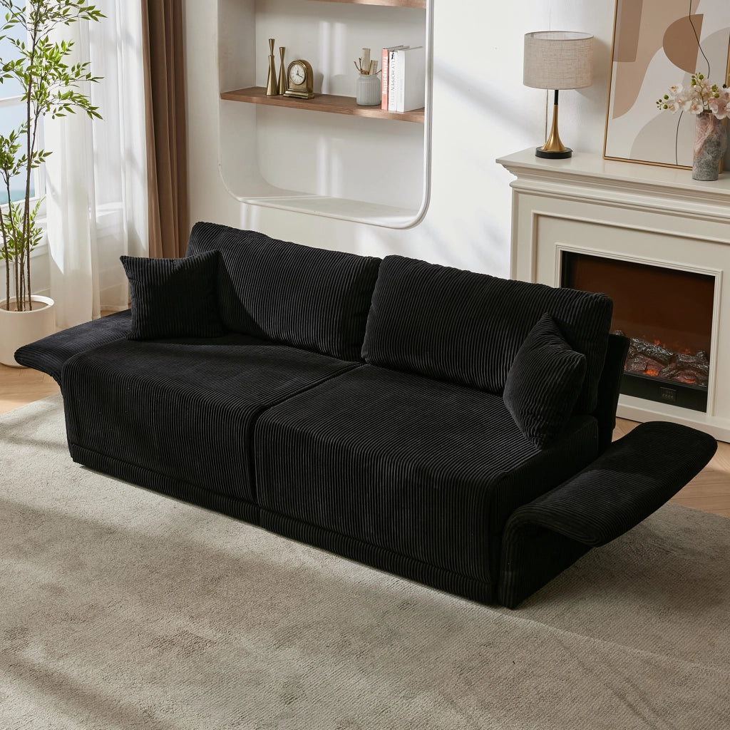 Divano letto convertibile in velluto a coste nero 182x88x84 cm