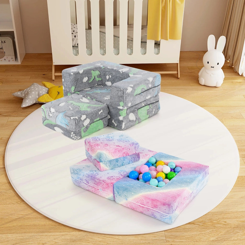 Divano per bambini piccoli con cuscino, Poltrona per bambini che brilla al buio con fodera lavabile Dinosauro Grigio