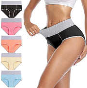 5 pacchi di slip comodi per donne, alta cintura, slip in cotone robusto per il sollevamento delle anche e il sottopondo della vita., (Giallo + Nero + Arancione + Blu chiaro + Rosso scuro)-3XL