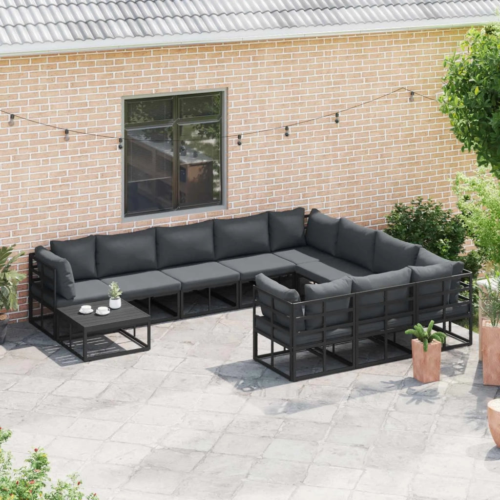 Set Divano da Giardino con cuscino 10 pcs Nero Alluminio 3378906