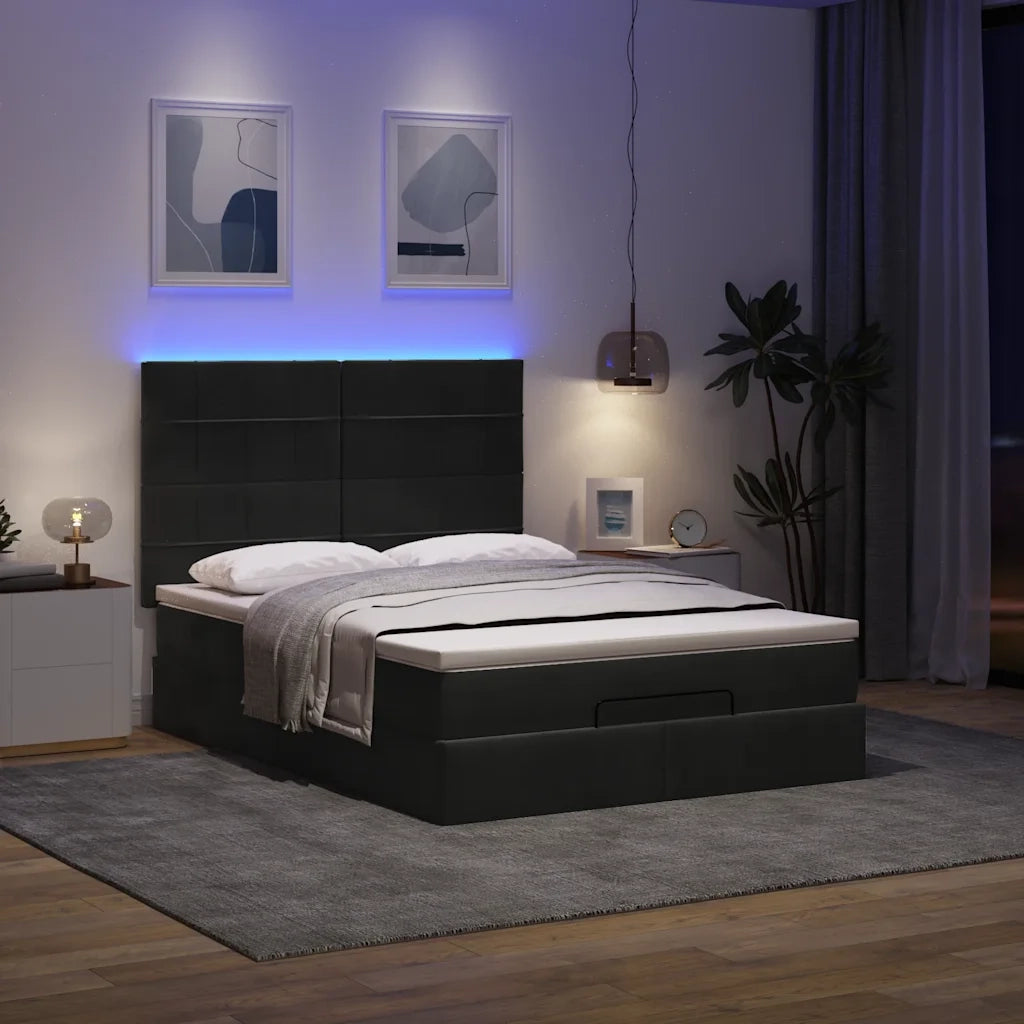 Struttura Letto Pouf con Materassi Nero 140x190 cm in Velluto 3314320