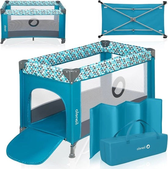 Letto da viaggio pieghevole con materasso - Adatto da nascita a 3 anni/15 kg - Scatole per bebè con ingresso laterale e pareti in rete - Borsa trasparente e ruote - Sistema di sicurezza LockGuard - Letto da viaggio con compartimento di sicurezza