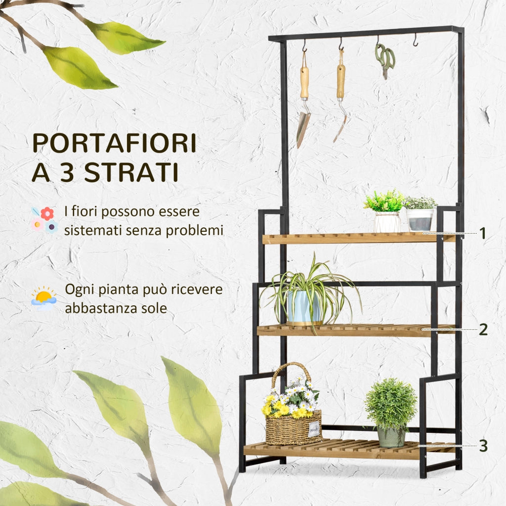 Portafiori 3 Livelli Legno Abete Metallo ¨C zephmum ¨C 80x36x174 cm