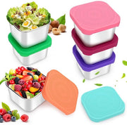 Set di contenitori per snack in acciaio inossidabile da 6x180ml, contenitori per cibo metallici liberi da grassi con coperchi in silicone, contenitori per pranzo mini riutilizzabili e ripiegabili, facili da aprire