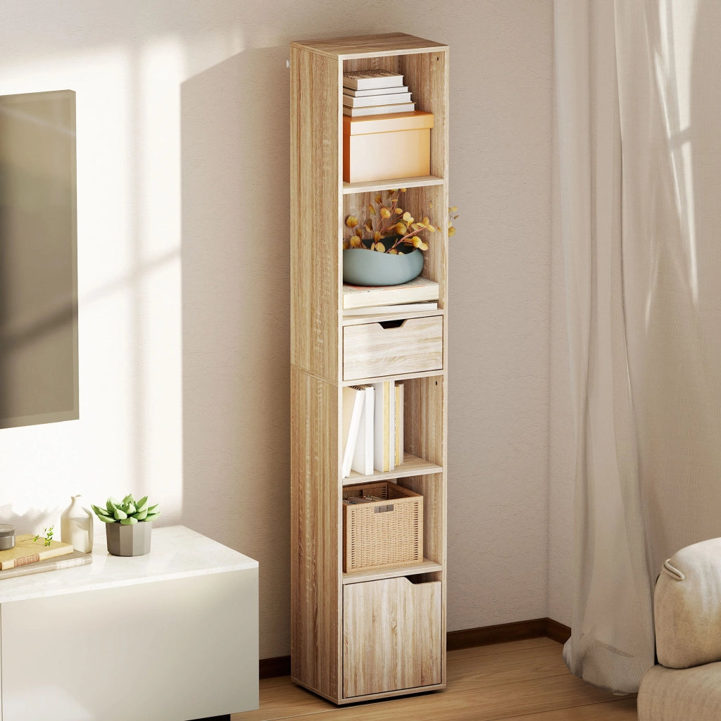 Libreria con cassetti e ripiani aperti ¨C zephmum ¨C naturale 30x24x158 cm