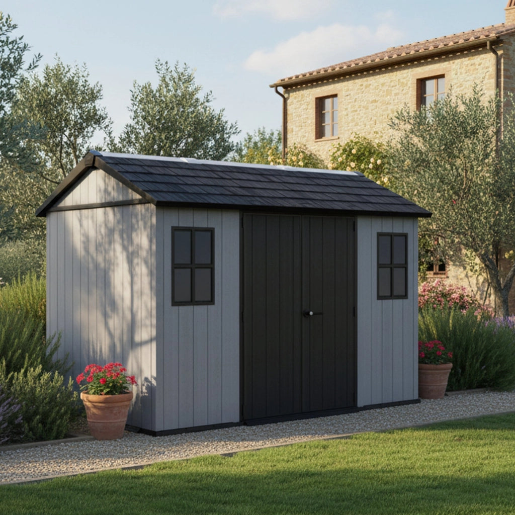Rockport, Casetta da Giardino Lucchettabile, Finitura in Resina, 230x350x246h cm Grigio