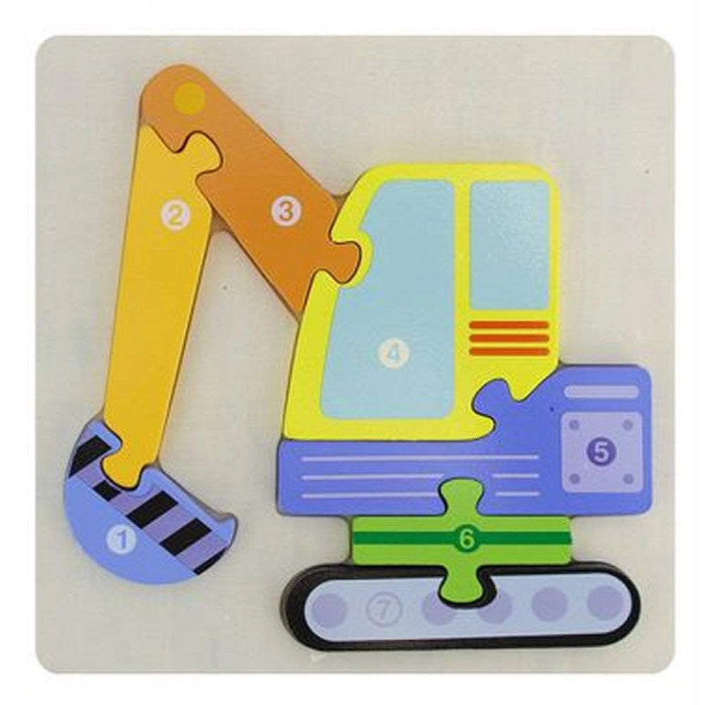 Trade Shop - Puzzle 3d Blocco Legno Forma Escavatore Educativo Colorato Gioco Bambini Animali -
