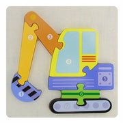 Trade Shop - Puzzle 3d Blocco Legno Forma Escavatore Educativo Colorato Gioco Bambini Animali -
