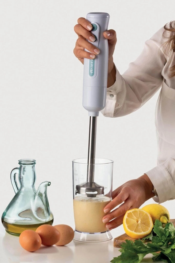 Ariete 601 Pimer 3in1, 700 W, 2 velocità, Lama in acciaio inox, Gamba removibile, Bicchiere trasparente, Bianco & Celeste