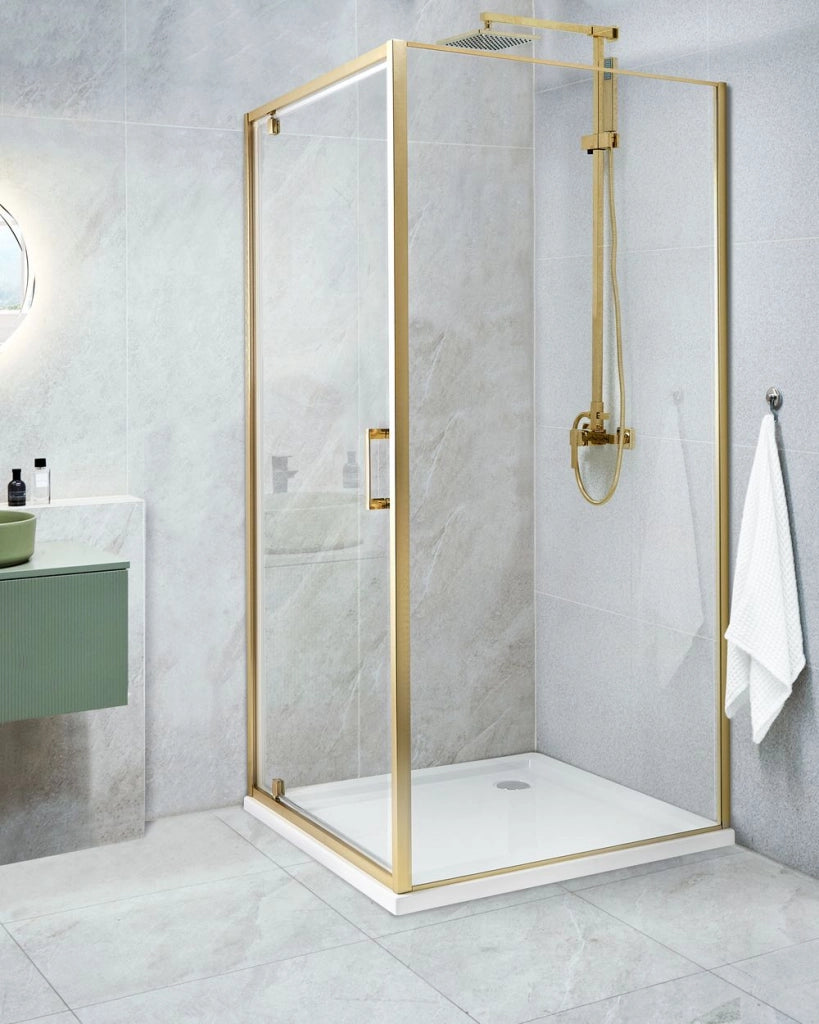 Box Doccia Vetro Temperato dorato Cornice Alluminio Anta Singola Quadrata 90 x 90 x 185 cm
