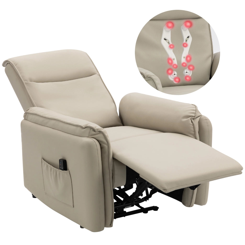Poltrona Massaggiante Elettrica con Poggiapiedi ¨C Zephmum ¨C Similpelle Beige