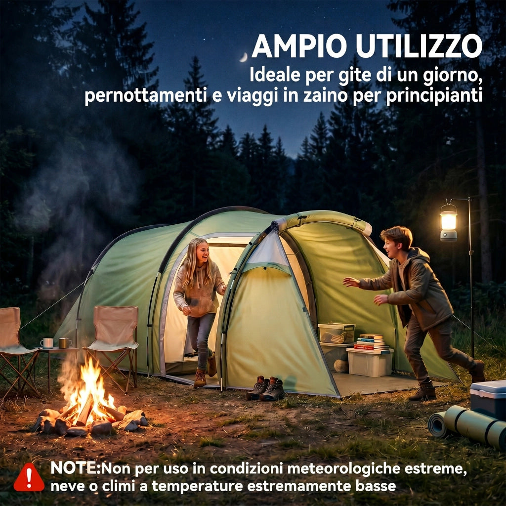 Tenda da Campeggio 2-4 Posti con Telo Impermeabile e Porte con Cerniera, 426x206x15 cm, Verde Scuro