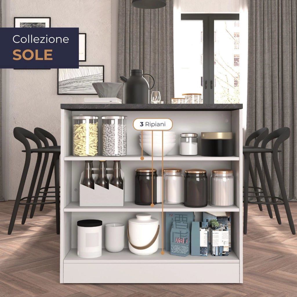 WHOUS Mobile a scaffale Sole con 3 ripiani bianco lucido e report 90x90x25 cm