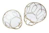 Tavolinetti Tunisi Coppia Ø42x53-38x47 cm in Ferro e Vetro Oro