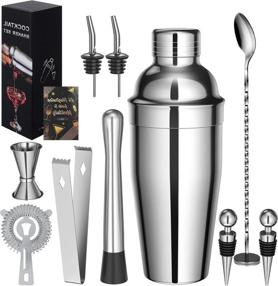 Set di cocktail 10 pezzi in acciaio inossidabile con set di cocktail e libro di ricette - 750 ml set di barista premium per la bar home.