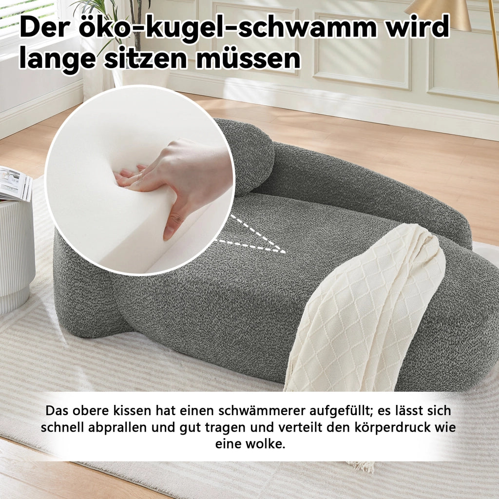 Divano in tessuto teddy con schienale arrotondato e cuscino in schiuma elastica per soggiorno e studio, grigio scuro
