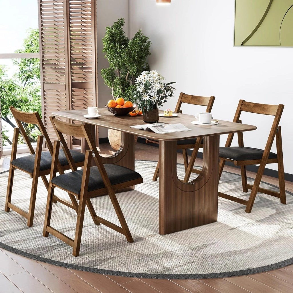 Set di 2 sedie pieghevoli in legno, sedie con seduta imbottita, schienale, telaio stabile in legno di gomma, carico 150 kg, design compatto per sala da pranzo, cucina, soggiorno