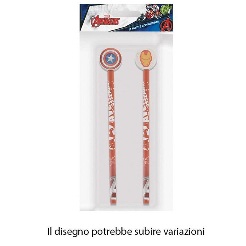 Trade Shop - Kit 2pz Matite Con Gomma Rotonda Grafica Avengers Per Disegno Scuola Bambini 960733 -
